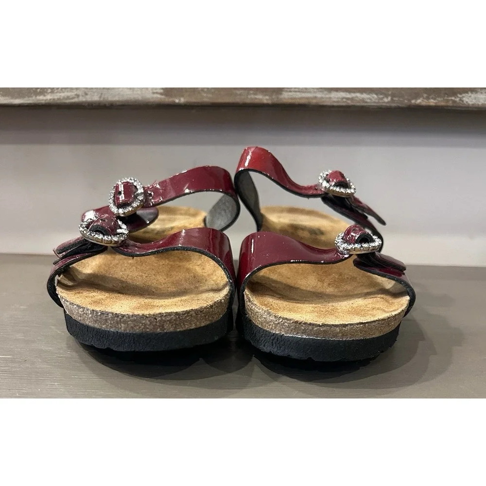 Naot Women's Size 38 US‎ 7 Wedge Sandals Red Leather Double Strap Buckle